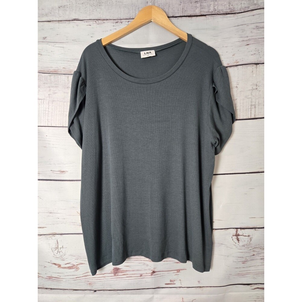LNA Womens Top Size 2X Green Vylett Ribbed Tee Short Sleeve Casual Plus